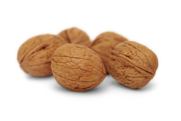 Walnuts on white background, isolated, closeup