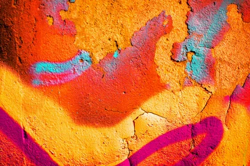 Papier Peint photo Lavable Graffiti Gros plan de la texture colorée du mur urbain. Modèle moderne pour la conception de papier peint. Fond de ville urbaine créative. Composition ouverte abstraite.