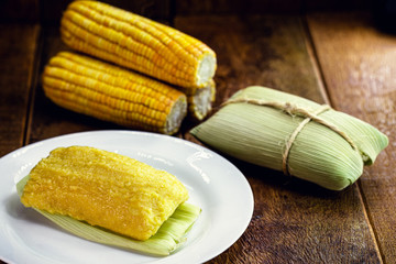 Brazilian Pamonha, sweet typical of Minas Gerais, Goiás, Mato Grosso, Paraná, São Paulo and Tocantins. Corn cream with cheese, consumed in these traditional Brazilian dishes.