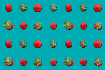 Zenith and nadir view of a colorful strawberry pattern on a cyan background