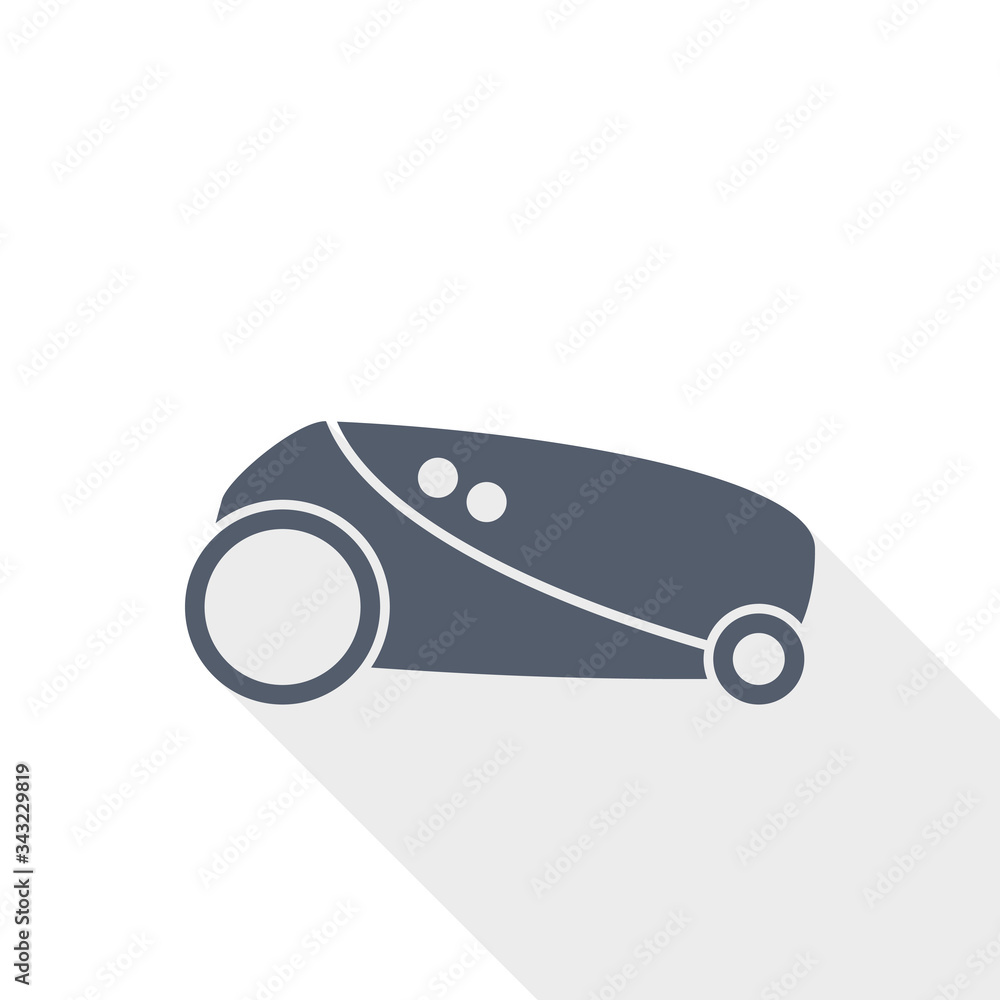 Poster robot, automatic grass mower flat design vector icon