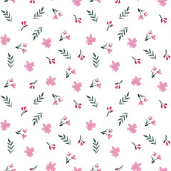 Seamless pattern of hand made watercolor drawing of flowers on a white background. Use for invitations, menus and weddings