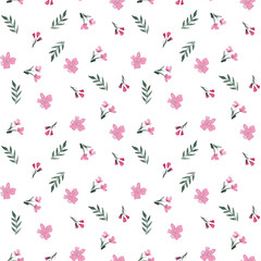 Seamless pattern of hand made watercolor drawing of flowers on a white background. Use for invitations, menus and weddings