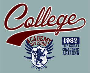 Tshirt print design vector art on the theme of the eagle and college crests
