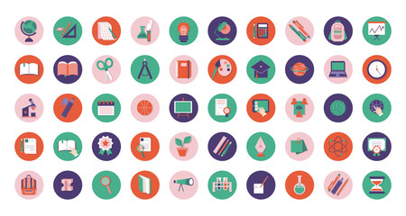 bundle of schoolline and fill style set icons