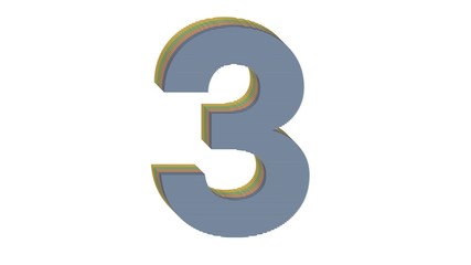 3D NUMBER MADE OF 4 COLORED FLAT BLOCK WITH WHITE BACKGROUND : 3 THREE