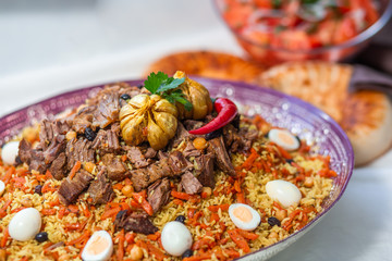 Samarkand pilaf on the Uzbek plate