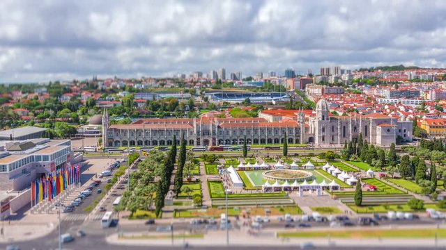 Jeronimos Monastery timelapse from a unique and amazing point of view, this is a monastery of the Order of Saint Jerome located near the shore of the parish of Belem, in the Lisbon Municipality, Po