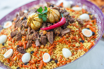 Samarkand pilaf on the Uzbek plate