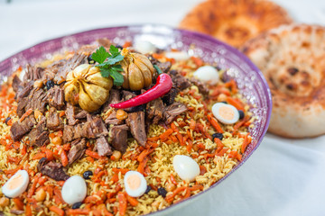 Samarkand pilaf on the Uzbek plate
