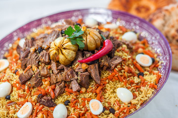 Samarkand pilaf on the Uzbek plate