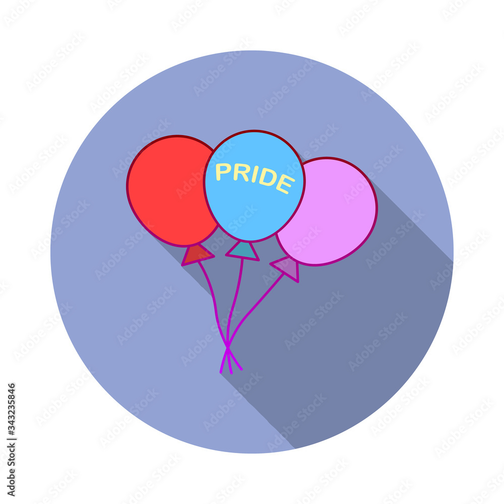 Poster balloons, pride day long shadow icon. simple color vector of world pride day icons for ui and ux, we