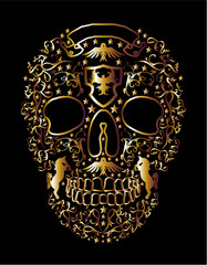 Gold gilt skull surfer summer print embroidery graphic design vector art