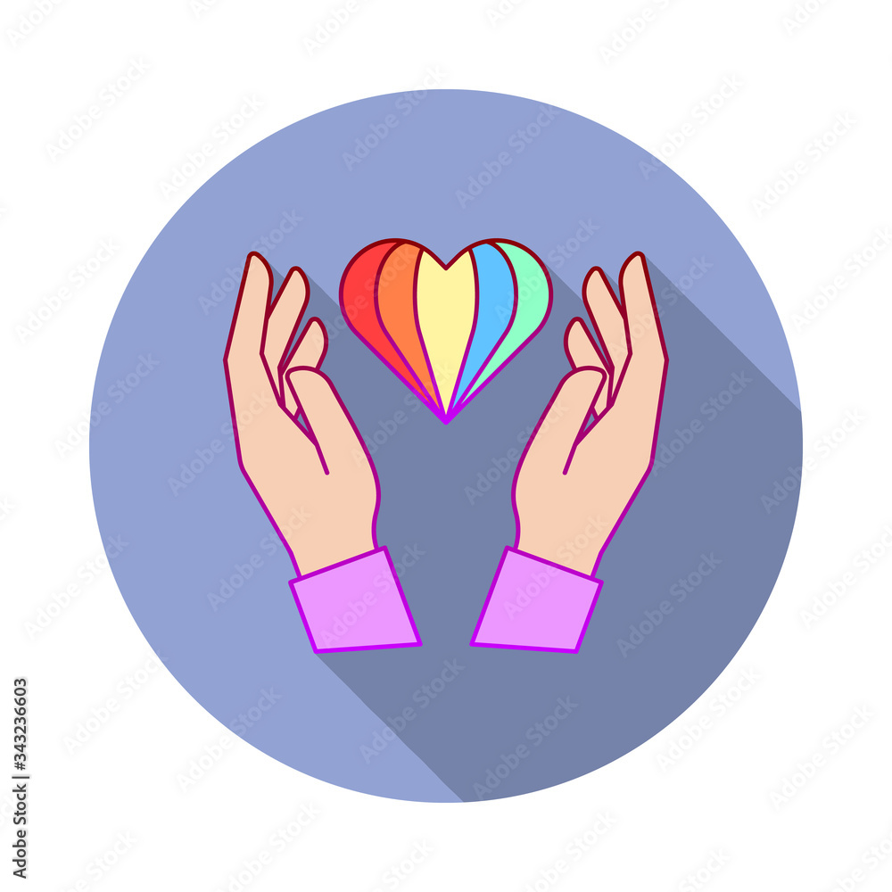 Poster hands, heart, pride long shadow icon. simple color vector of world pride day icons for ui and ux, we