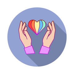 Obraz premium Hands, heart, pride long shadow icon. Simple color vector of World pride day icons for ui and ux, website or mobile application