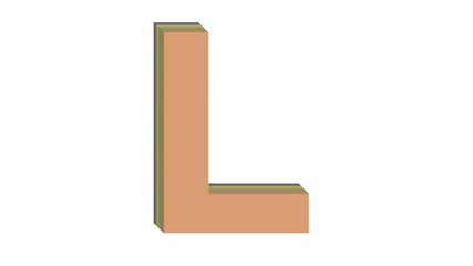 3D ENGLSIH ALPHABET MADE OF 4 COLORED FLAT BLOCK WITH WHITE BACKGROUND : L