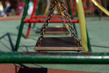 Empty children playground.  Banned for use due to Coronavirus in Belgrade, Serbia. Prevetnion of spreading COVID19