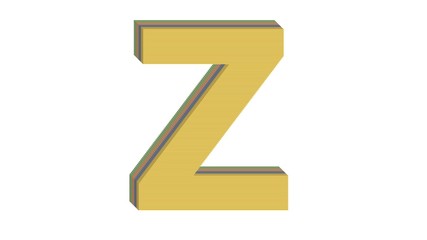 3D ENGLSIH ALPHABET MADE OF 4 COLORED FLAT BLOCK WITH WHITE BACKGROUND : Z