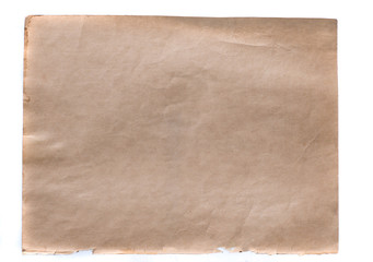 old faded paper on a white background, a sheet of faded and crumpled paper