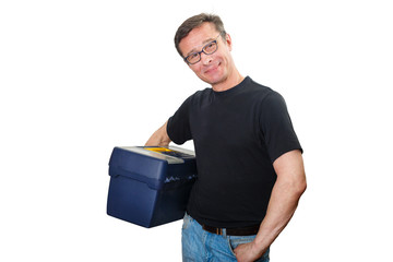 Mature man with a box of repair tools