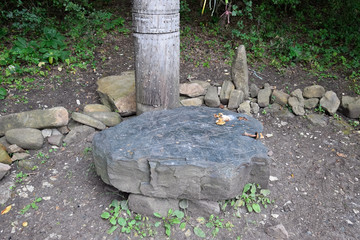 temple of Dagboga, a pagan idol in the mountain forest of Shapsugi. Dazbog