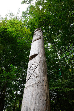 temple of Dagboga, a pagan idol in the mountain forest of Shapsugi. Dazbog