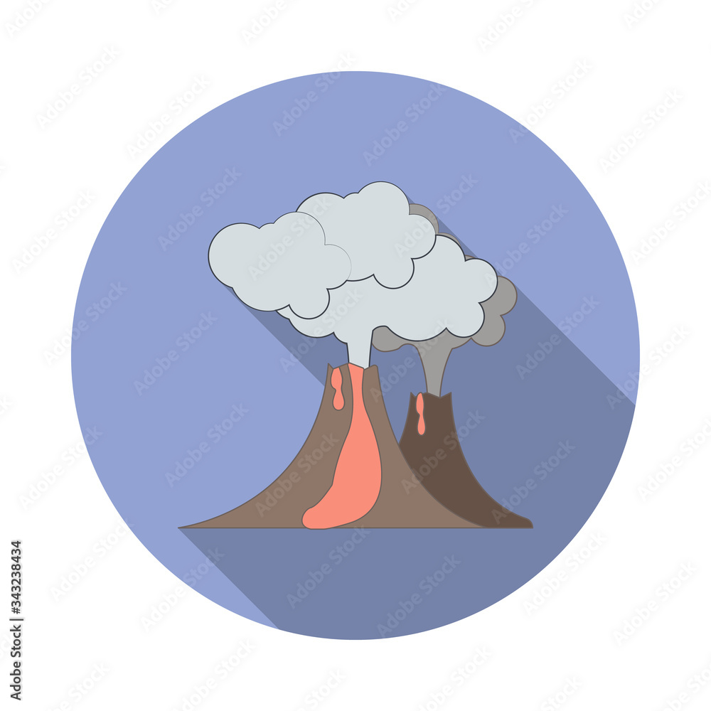 Aufkleber vulcan cartoon long shadow icon. simple color vector of prehistoric icons for ui and ux, website or 