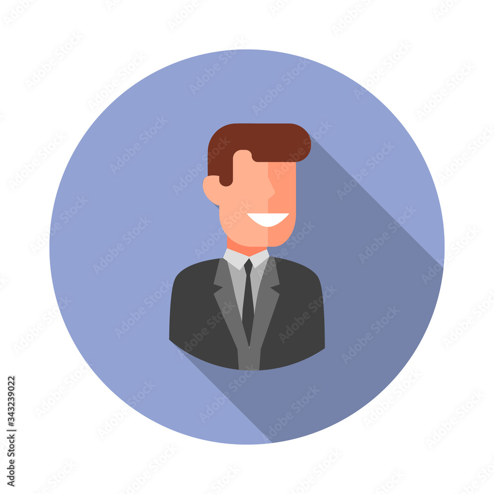 Poster colored avatar of business man long shadow icon. simple color vector of avatar icons for ui and ux, 