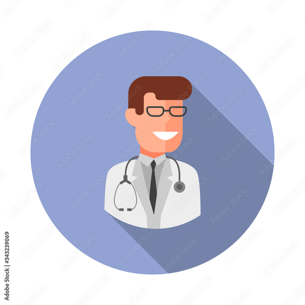 Poster colored avatar of doctor long shadow icon. simple color vector of avatar icons for ui and ux, websit