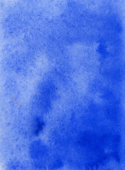 Watercolor hand painted abstract blue background. Creative aquarelle painted for design, invitation, vintage template. Subtle light blue color ink gradient on textured paper