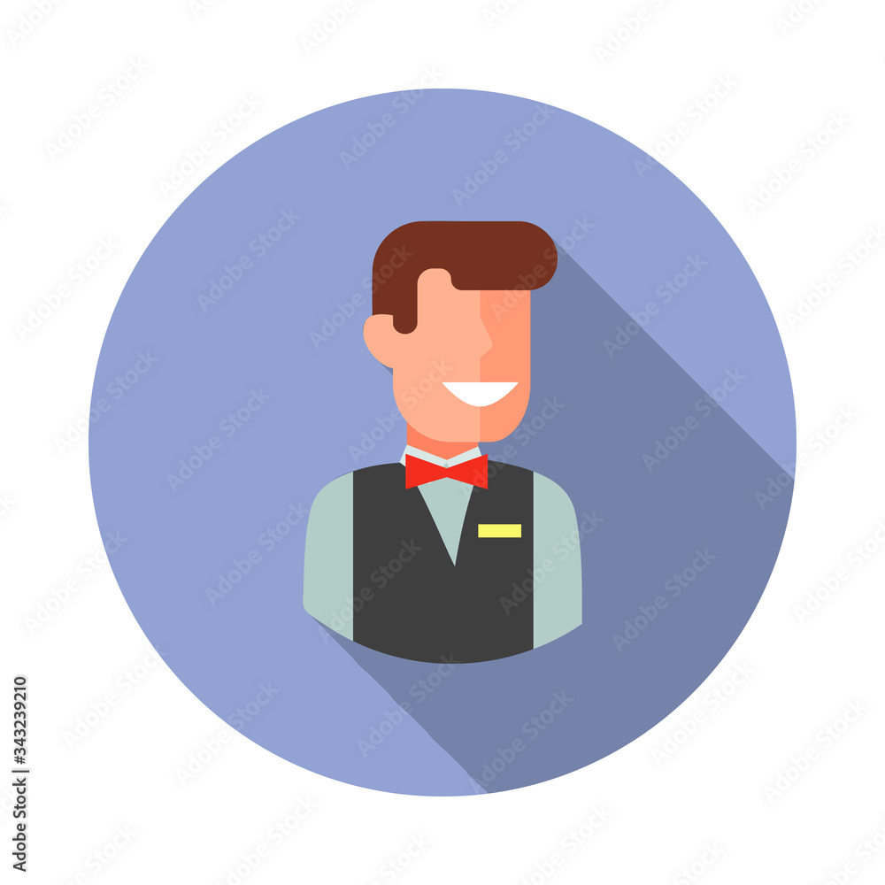 Poster colored avatar of waiter long shadow icon. simple color vector of avatar icons for ui and ux, websit
