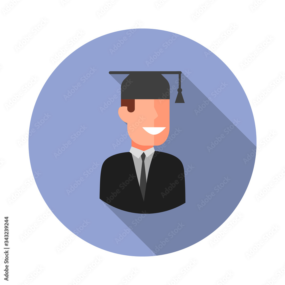 Poster colored avatar of student long shadow icon. simple color vector of avatar icons for ui and ux, websi