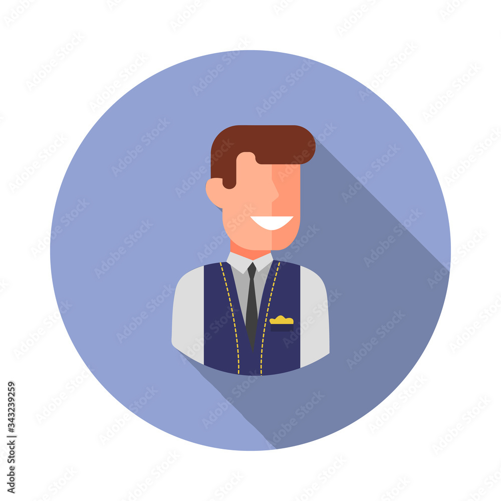 Poster colored avatar of waiter long shadow icon. simple color vector of avatar icons for ui and ux, websit
