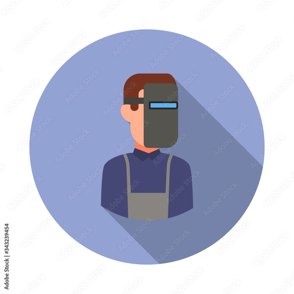 Poster colored avatar of welder long shadow icon. simple color vector of avatar icons for ui and ux, websit