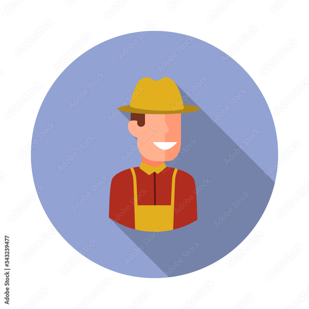 Poster colored avatar of farmer long shadow icon. simple color vector of avatar icons for ui and ux, websit