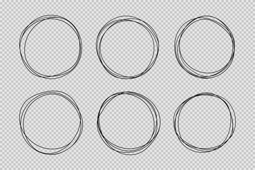 Set of hand drawn circle line sketch set. Doodle vector circular scribble round circles for message note mark design element. Pencil or pen graffiti bubble or ball draft illustration.