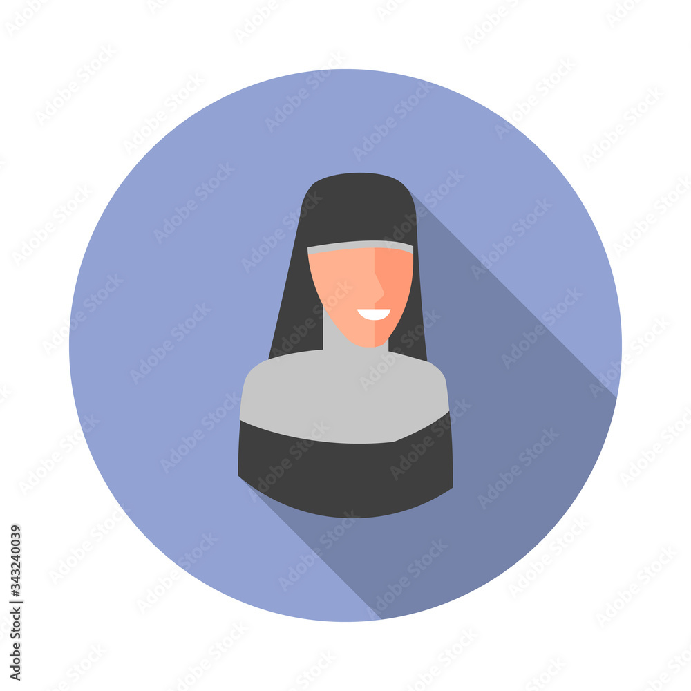 Poster colored avatar of nun long shadow icon. simple color vector of avatar icons for ui and ux, website o