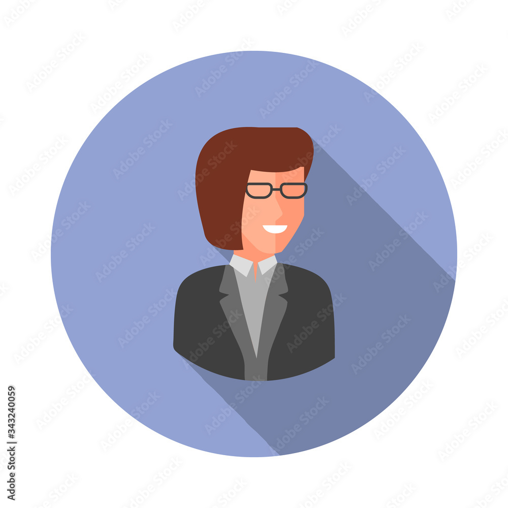 Poster colored avatar of teacher long shadow icon. simple color vector of avatar icons for ui and ux, websi