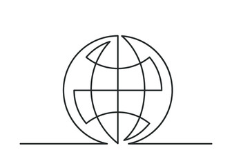 Continuous line drawing of Globe with meridians and parallels. Vector illustration