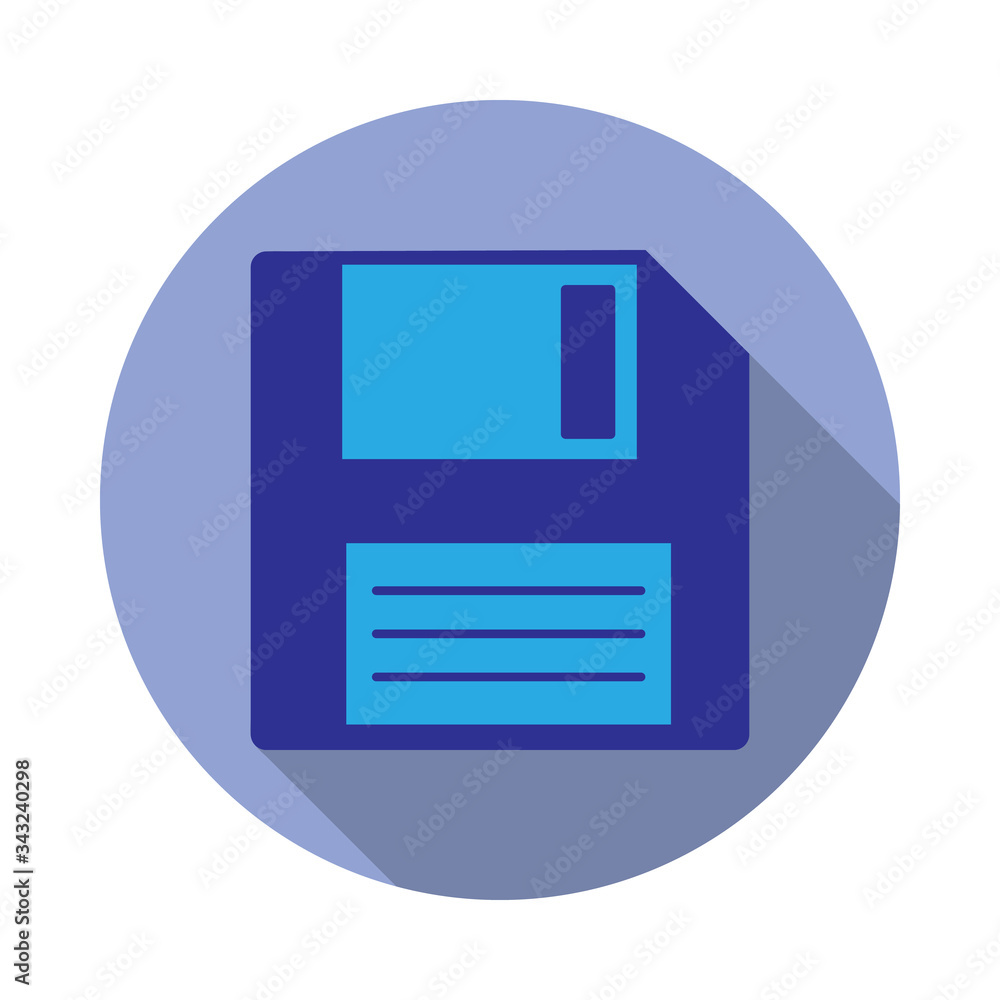 Aufkleber colored floppy disc long shadow icon. simple color vector of web icons for ui and ux, website or mob