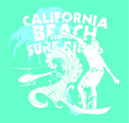 College surfer summer theme t shirt print design vector art