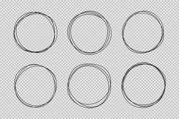 Set of hand drawn circle line sketch set. Doodle vector circular scribble round circles for message note mark design element. Pencil or pen graffiti bubble or ball draft illustration.