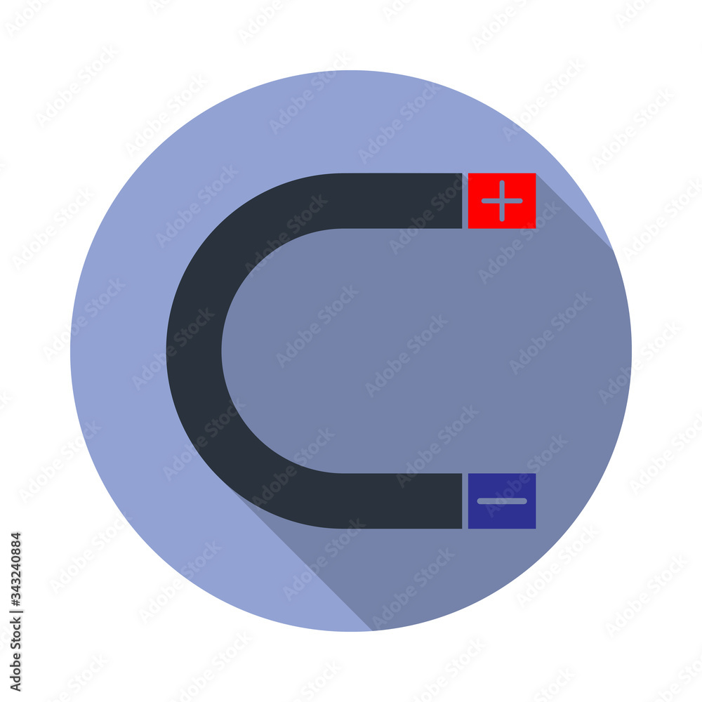 Poster colored magnet long shadow icon. simple color vector of web icons for ui and ux, website or mobile a