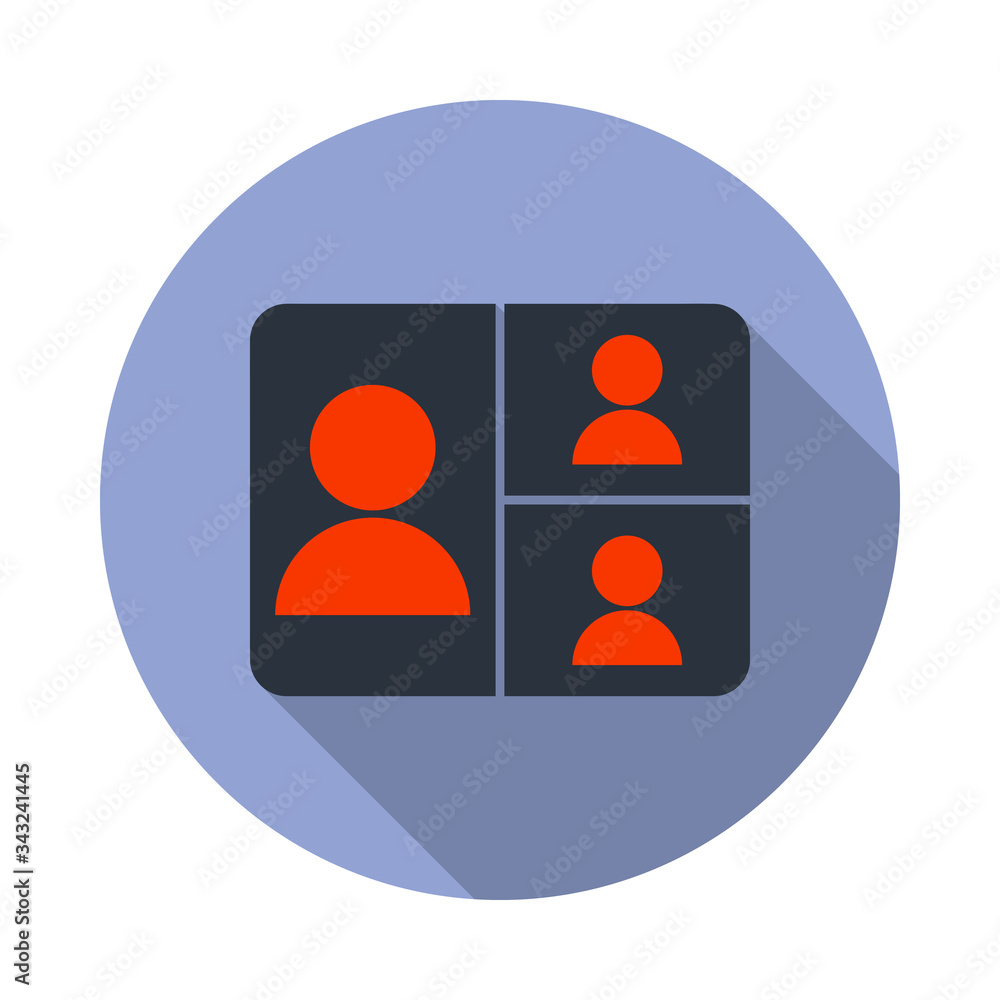 Poster colored video conference long shadow icon. simple color vector of web icons for ui and ux, website o