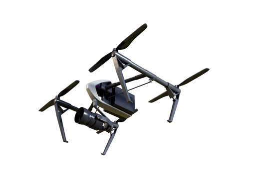 An illustration of a drone with camera made in 3d software.
