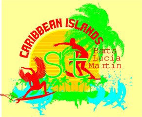 Palm beach surfer print and embroidery graphic design vector art