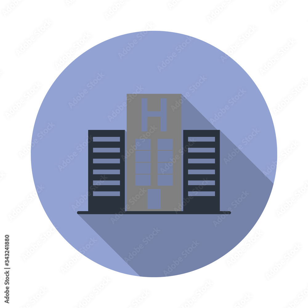 Poster colored hospital building long shadow icon. simple color vector of web icons for ui and ux, website 