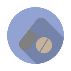 colored medicine pills long shadow icon. Simple color vector of web icons for ui and ux, website or mobile application