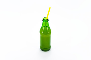 Glass Bottle of Lemonade with straws isolated on a white background.Can be used for your design and branding.High resolution photo.