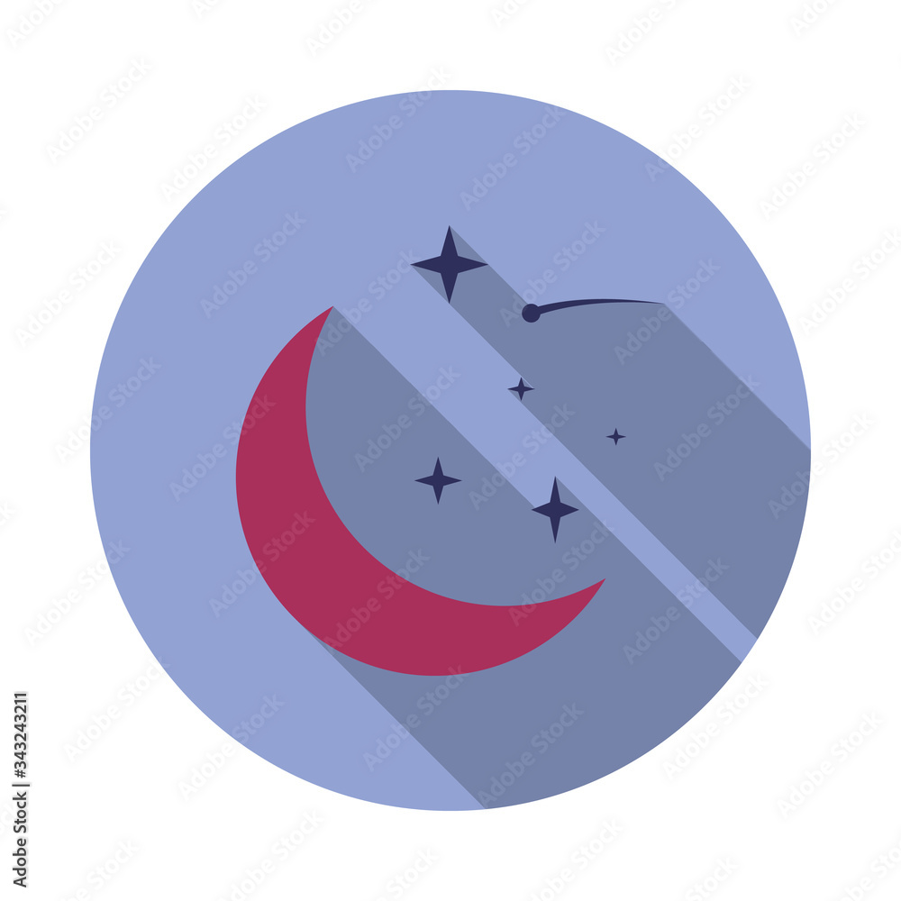 Poster crescent moon and stars colored long shadow icon. simple color vector of space icons for ui and ux, 
